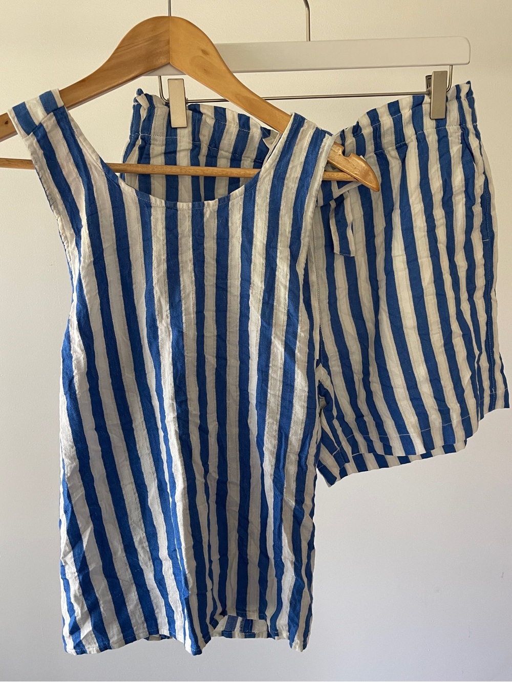 J. Crew Blue & White Striped Linen Chemise Set